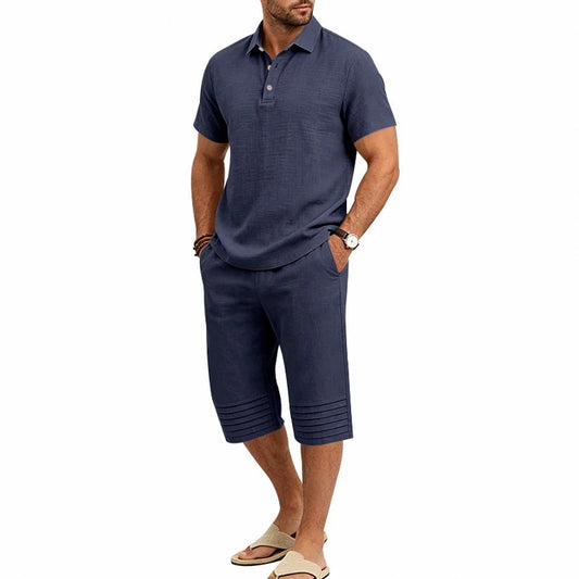 Men’s Polo Top and Cropped Pants Set