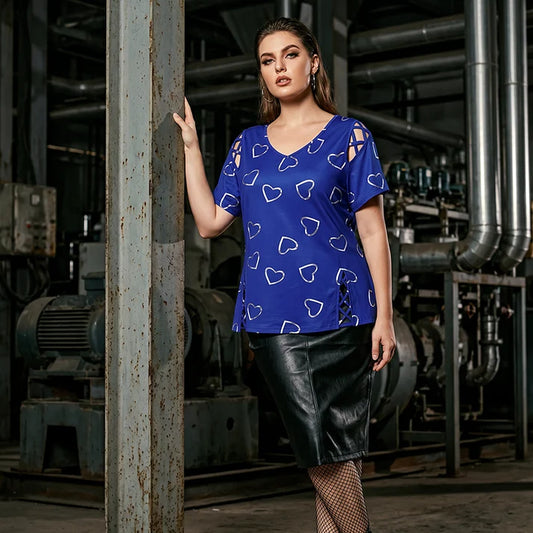 Women's Heart Print V-Neck Top