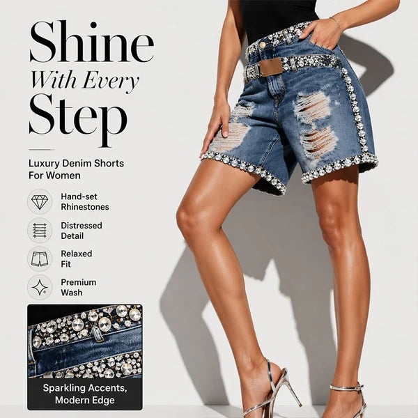 Women’s Rhinestone Ripped Denim Shorts