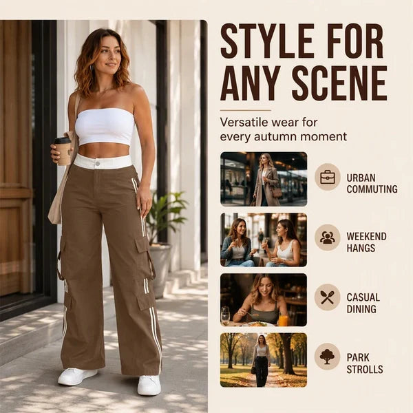 Women's Side Stripe Straight Leg Cargo Pants