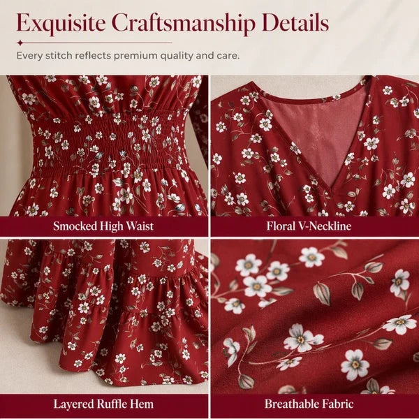 Women’s Floral V-Neck Ruffle Dress
