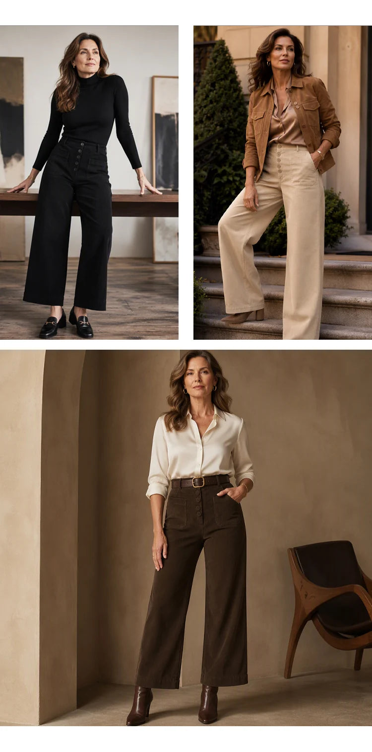 Women's High-Rise Textured Wide-Leg Pants