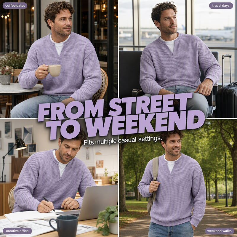 Men’s Waffle-Knit V-Notch Pullover