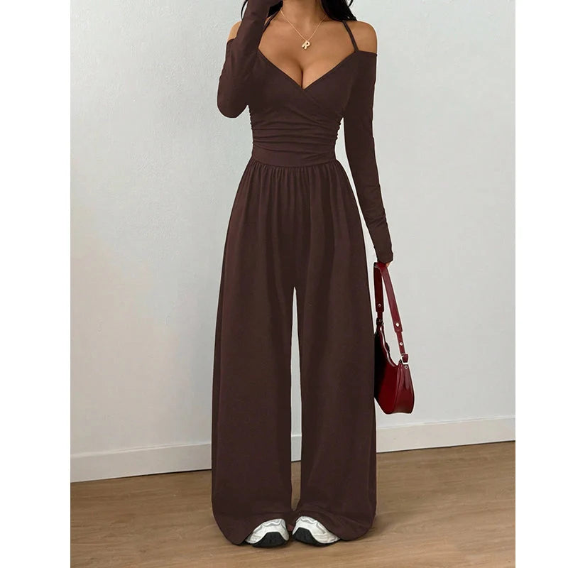 Women's V-Neck Wide-Leg Jumpsuit