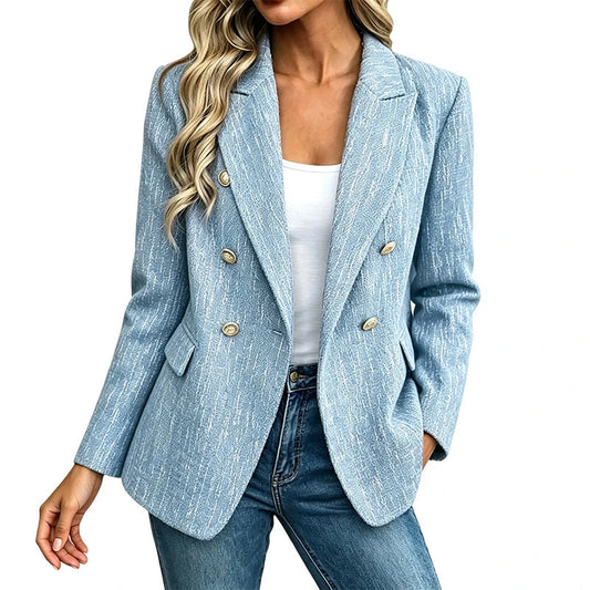 Women's Plaid Double-Breasted Blazer