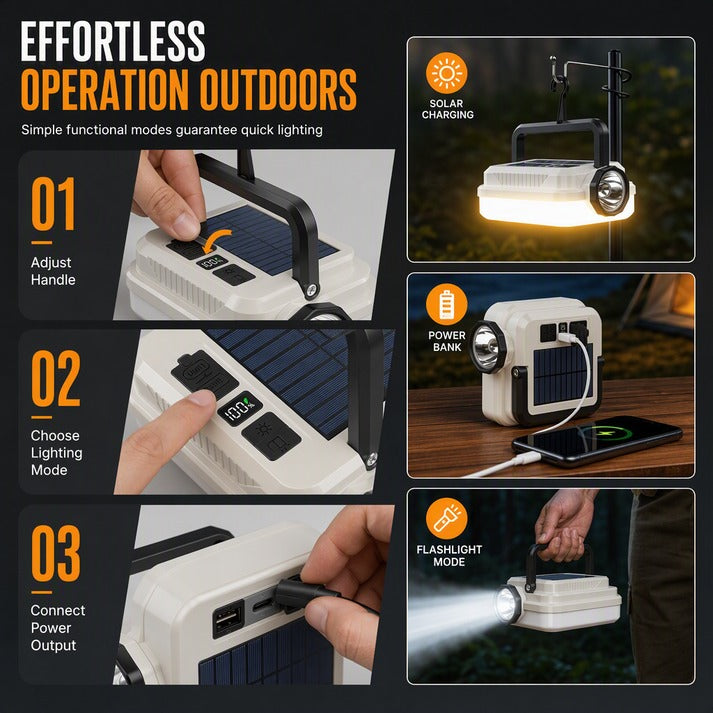 Portable Solar Camping Lantern with Hanging Hook