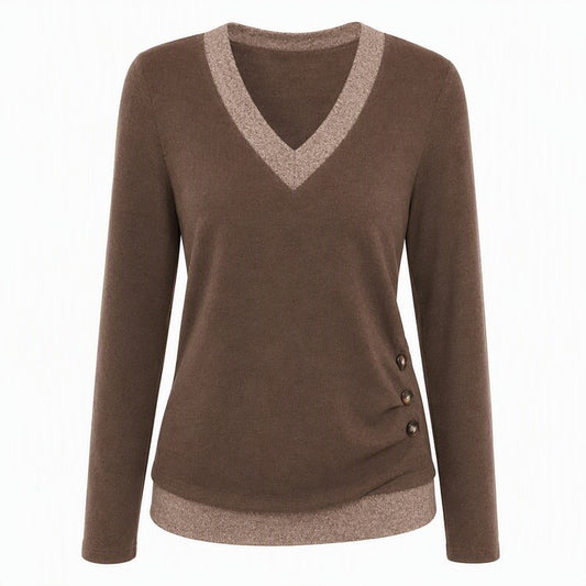 Women's V-Neck Button Detail Top