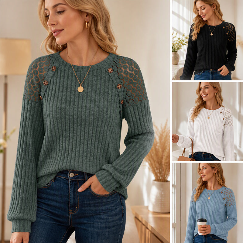 Women's Ribbed Button Detail Top