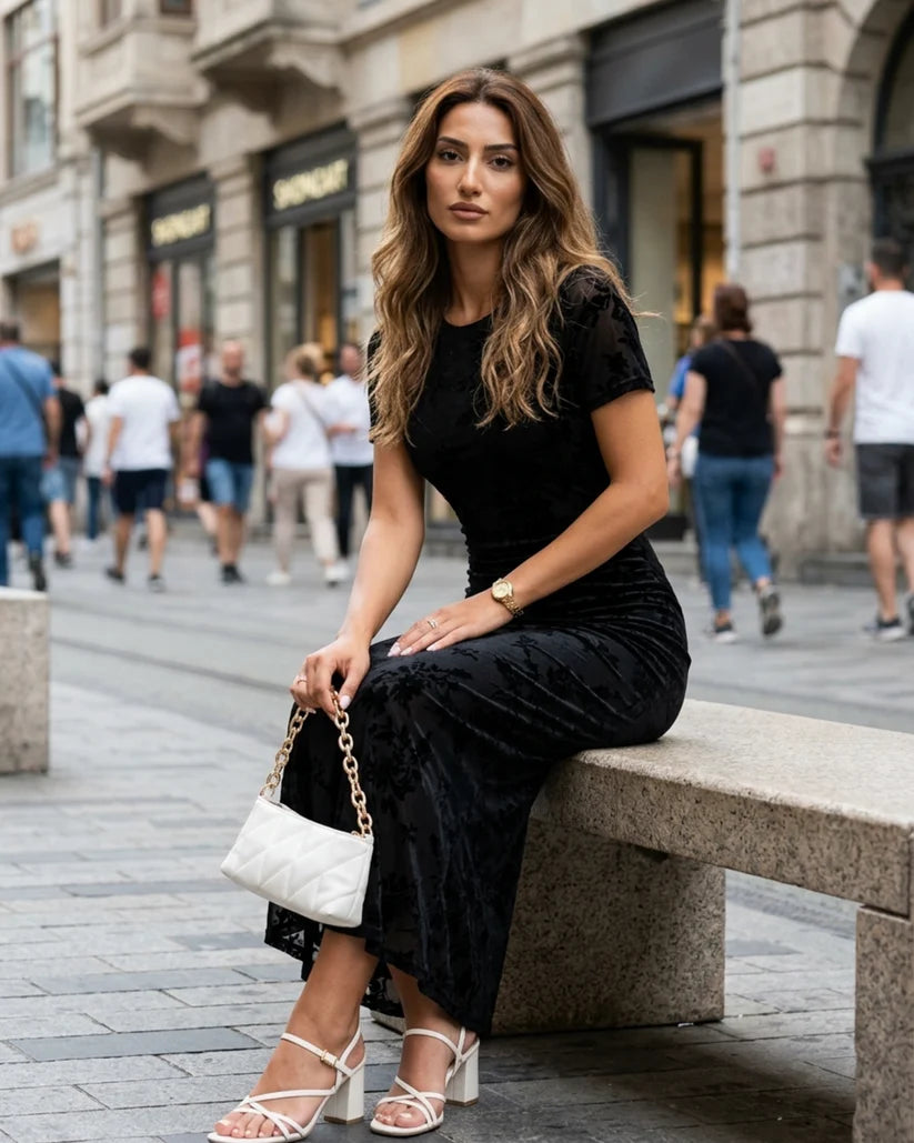 Women's Short-Sleeve Midi Dress