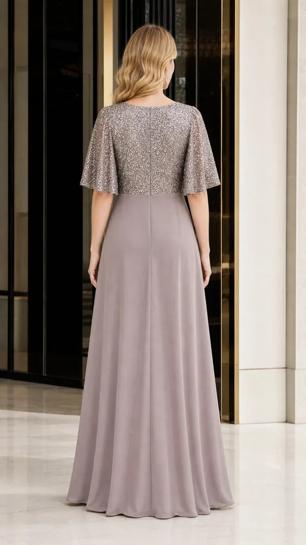 Women's Sequin Bodice Ruffle Sleeve Dress