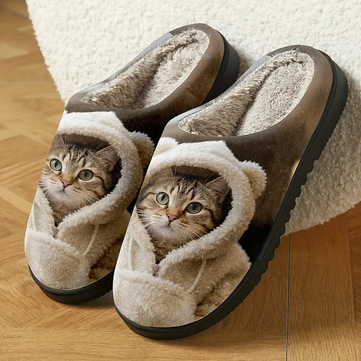 Women's Cat Print Slip-On Slippers