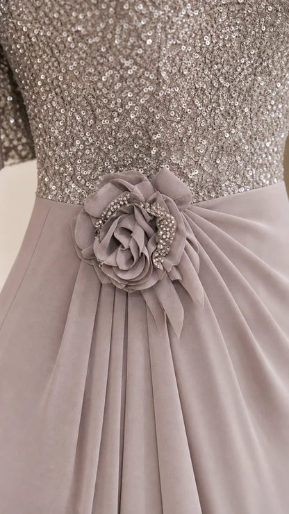 Women's Sequin Bodice Ruffle Sleeve Dress