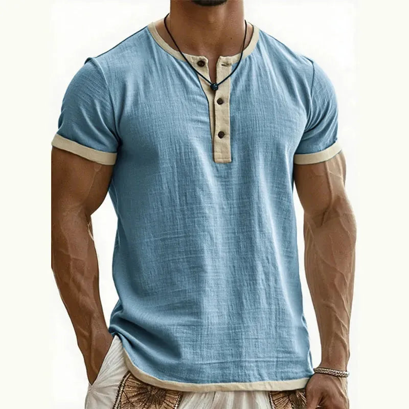 Men's Contrast-Trim Henley Shirt