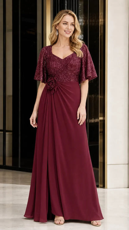 Women's Sequin Bodice Ruffle Sleeve Dress
