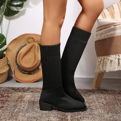 Women's Knit Ankle Boots with Block Heels