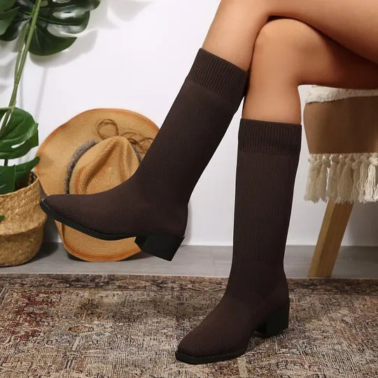 Women's Knit Ankle Boots with Block Heels