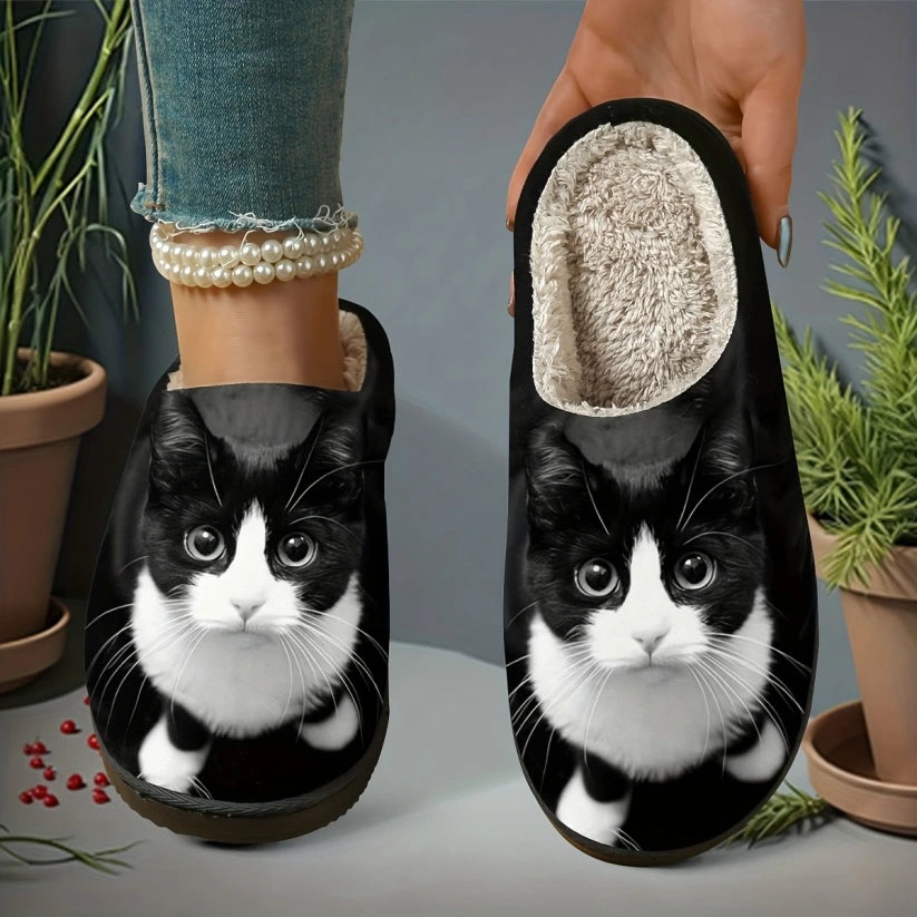 Women's Cat Print Slip-On Slippers