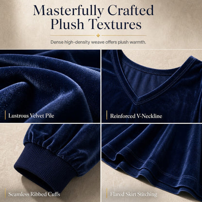 Women's Velvet V-Neck Top and Skirt Set