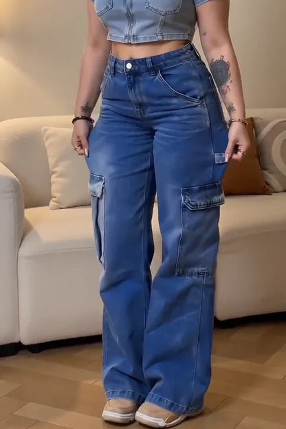 Women’s High-Waisted Loose Cargo Jeans