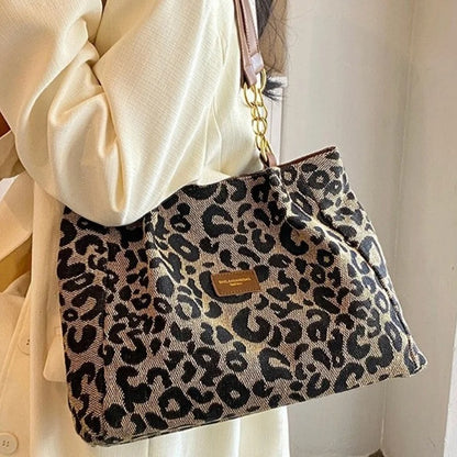 Women's Leopard Print Tote Bag with Chain Handles