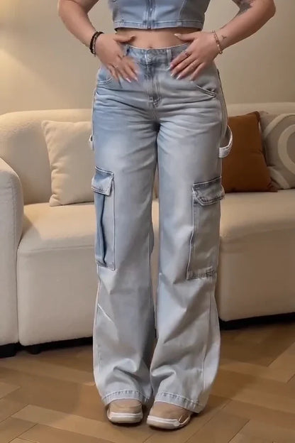 Women’s High-Waisted Loose Cargo Jeans