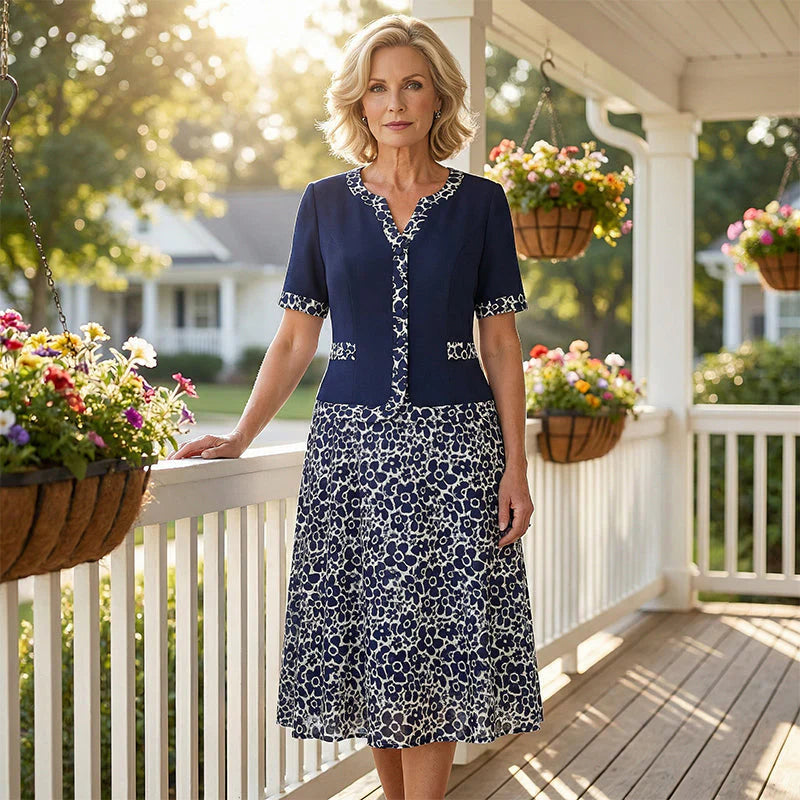 Women's Floral Pattern Two-Piece Look Midi Dress