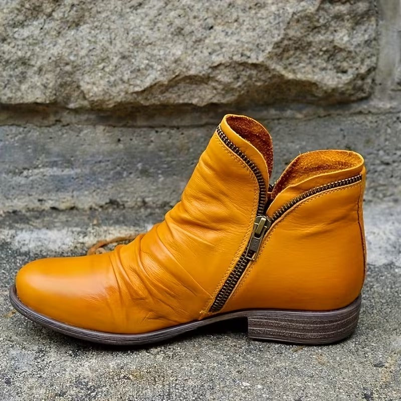Women's Double-Zip Low Heel Ankle Boots
