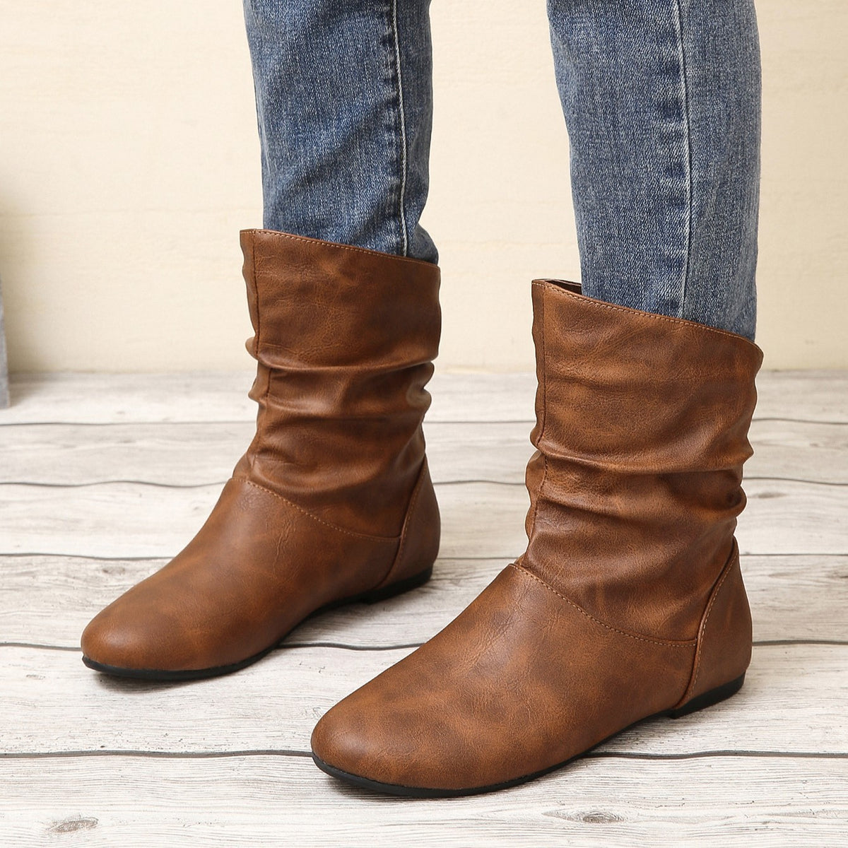 Women’s Leather-Look Slouchy Ankle Boots