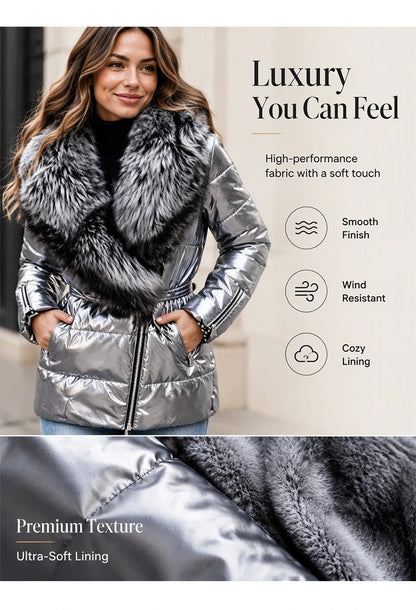 Women's Belted Jacket with Faux Fur Collar