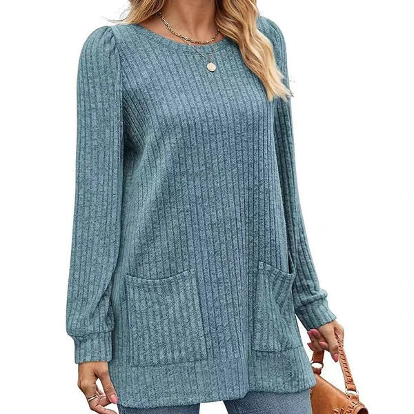 Women's Ribbed Knit Dress with Front Pockets
