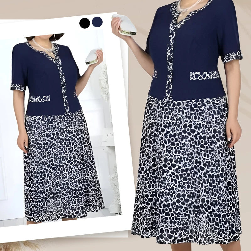 Women's Floral Pattern Two-Piece Look Midi Dress