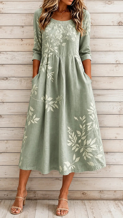 Botanical Print Round Neck Dress
