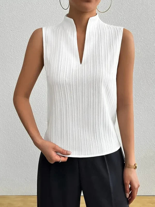 Women’s Striped Sleeveless Split-Neck Top
