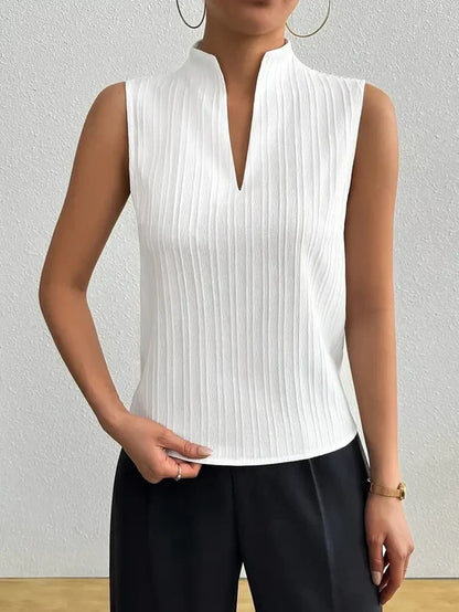 Women’s Striped Sleeveless Split-Neck Top