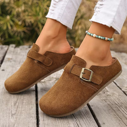Women’s Suede-Look Buckle Clog Mules