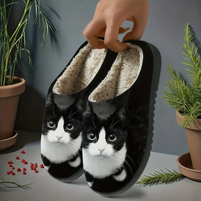 Women's Cat Print Slip-On Slippers