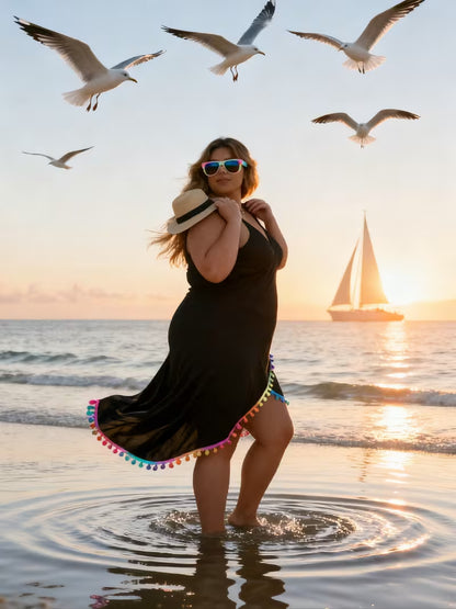 Women's One-Shoulder Tassel Beach Cover-Up