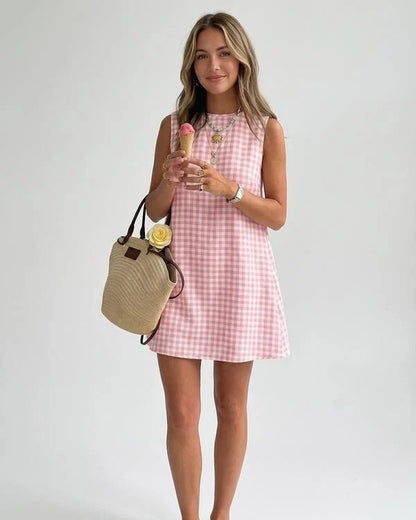 Women's Gingham Check Sleeveless Shift Dress