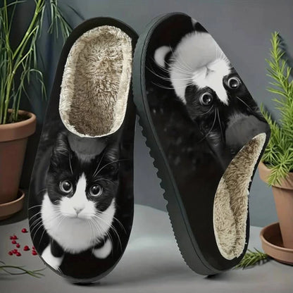 Women's Cat Print Slip-On Slippers