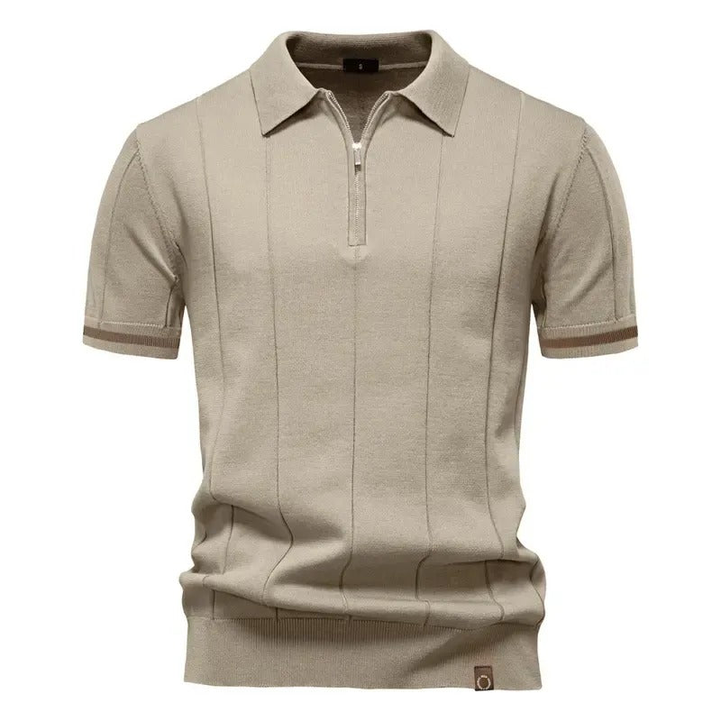 Men's Textured Zip Collar Polo Sweater