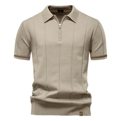 Men's Textured Zip Collar Polo Sweater