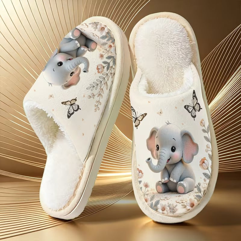 Unisex Elephant Print House Slippers