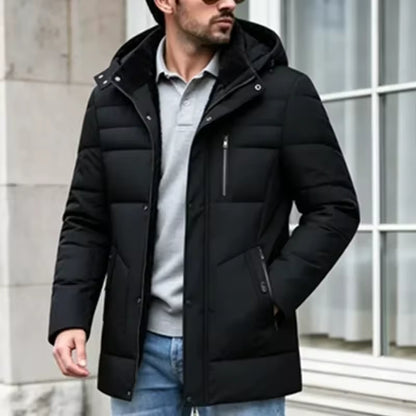 Men's Hooded Quilted Jacket with Front Pockets