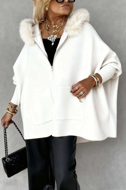 Women's Knit Zip-Up Jacket With Faux Fur Trim