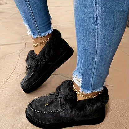 Women's Plush Trim Lace-Up Shoes