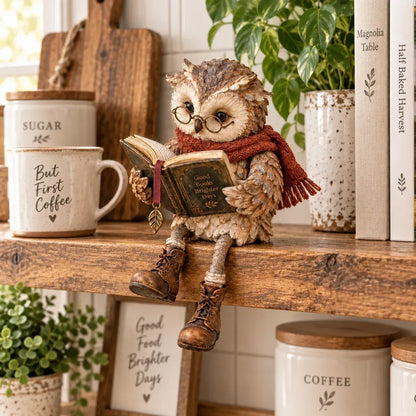 Reading Owl Figurine with Glasses and Book
