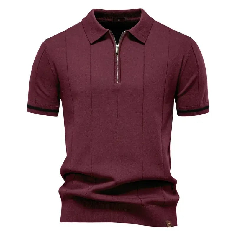Men's Textured Zip Collar Polo Sweater