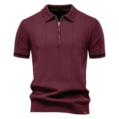 Men's Textured Zip Collar Polo Sweater