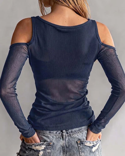 Women's Crisscross Cold Shoulder Ribbed Top