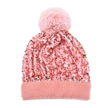 Unisex Sequin Pom Beanie